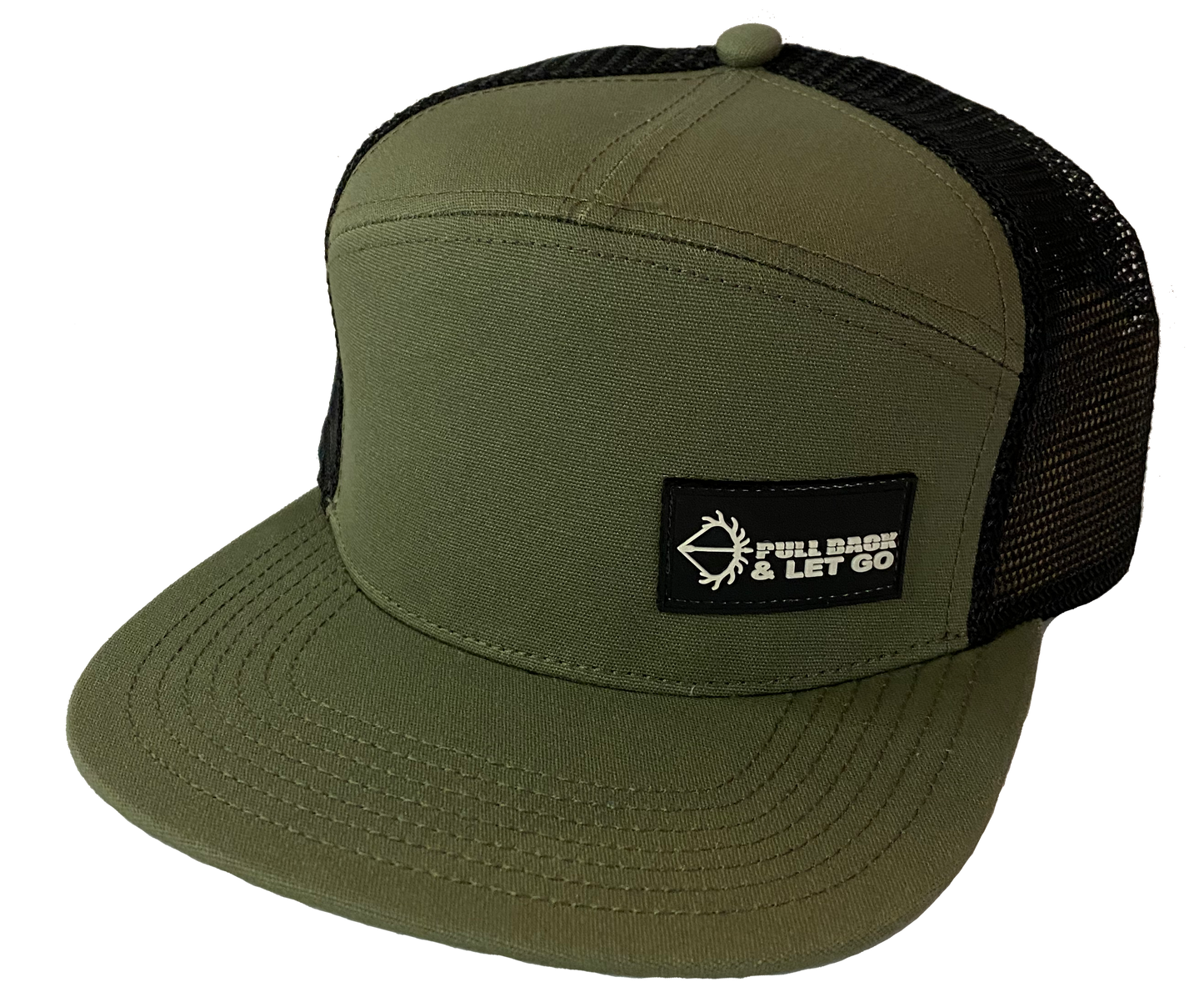 7 PANEL FLAT BRIM HAT • HUNTER / SILICONE PATCH